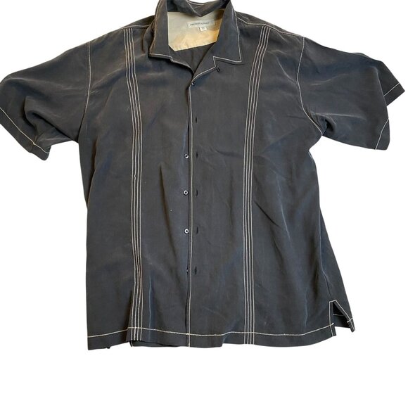 Pronto Uomo Mens Shirt Large Short Sleeve Gray Casual Button-Up Striped Travel - Picture 1 of 8